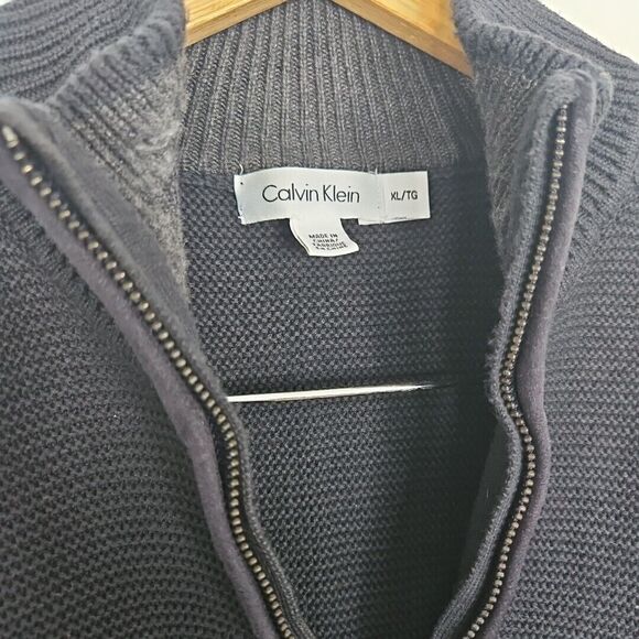 Calvin Klein 1/4 Zip Mens Navy Faux Suede Accents Pullover Cotton Blend XL Prep - Picture 2 of 10